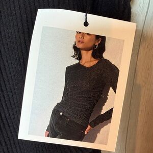 Nation LTD Black Ribbed Long-Sleeve Asymmetric Top